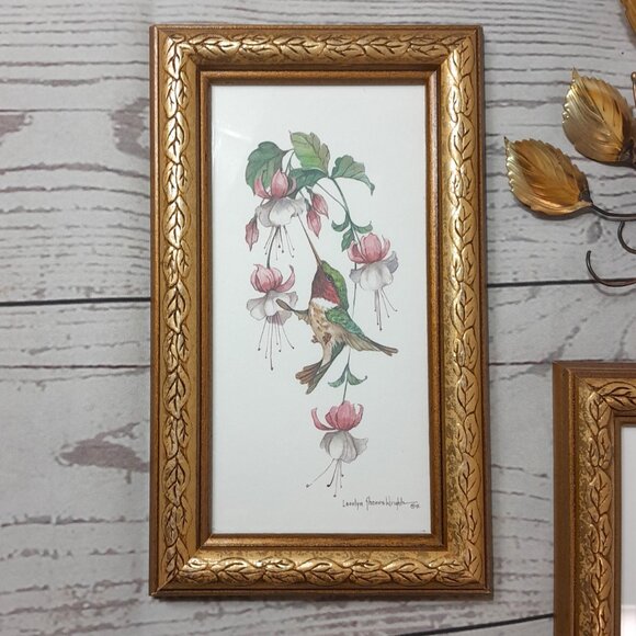 Hummingbird Art Print Carolyn Shores Wright And Home Interiors Metal Wall Flower - Picture 2 of 11